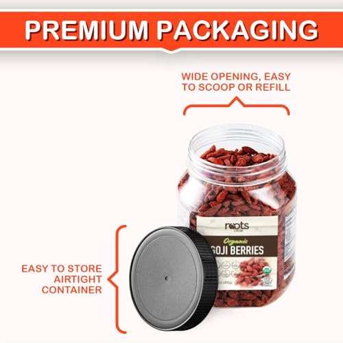 Roots Circle - USDA Organic Dried Goji Berries, 14.1 oz Jar, Pack of 1 | Goji Berry Superfood Bulk Supply | Natu