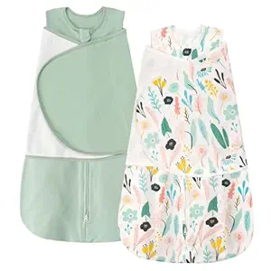ZIGJOY Sleep Sack Swaddle 1.0 Tog Baby Wearable Blanket 100% Cotton Baby Swaddle Blanket for Newborns 0-6 Months Green&Tropical Rainforest
