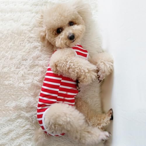 Image of Dog Surgical Recovery Suit, Spay Recovery Suit for Small Medium Dog, Post Surgery Dog Onesie for Male Female Puppy (Red White Stripe-S)