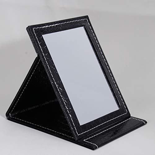 Espejo plegable de maquillaje con luz y marco de cuero negro miniatura 2