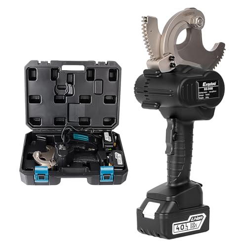 Exqutoo Cable Cutting Tool Kit, 18VDC 54mm Cordless ACSR Cable Cutter, Ratcheting Cable Cutter, 2 4Ah Lithium-Ion Batteries & Battery Charger Included