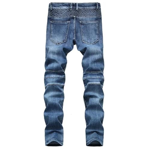 Hndudnff Men's Casual Motorcycle Patchwork Jeans Slim Stretch Straight Hip Hop Cycling Denim Pants3