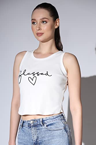 Image of OM SAI LATEST CREATION Crop Tops for Women || Ribbed Solid Chest Printed Crop Top for Girls || Text & Hart Print with Round Neck & Sleeveless Crop Top for Women || Tank Top.