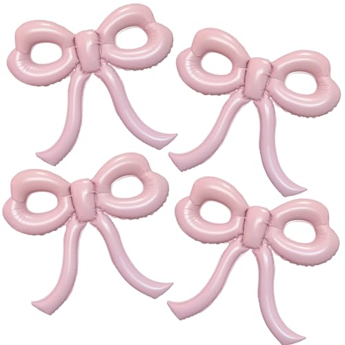 Image of 4 Pcs Light Pink Bow Balloons Bow Party Decorations for Girl Women Bow Birthday Decorations Giant Pastel Pink Bow Balloon for Graduation Baby Shower Bridal Wedding Decor Bachelorette Party Supplies