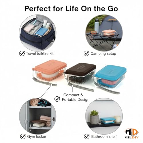 Image of Portable Self-Draining Soap Holder | Leakproof Plastic Soap Box for Bathroom, Travel, Outdoor, Camping & Home Use - Blue, Pack of 1