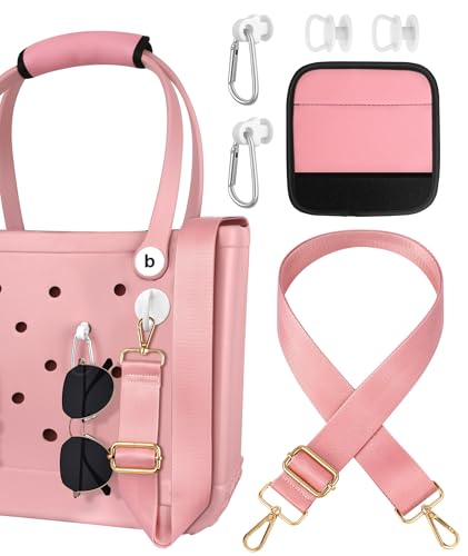 Image of Bag Strap Charms Crossbody for Bogg Bag Accessories - Shoulder Strap Neoprene Luggage Handle Wrap for Suitcase & 2 Key Holders Pink