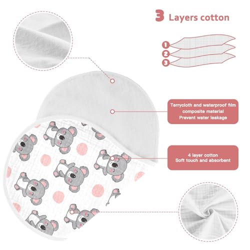 2 Pack Muslin Burp Cloths Koala Pink Polka Dots Cotton Baby Burp Cloths Ultra Soft Burping Cloth Absorbent Spit Up Rags for Newborn Babies Boys Girls, Large 22" x 11"3