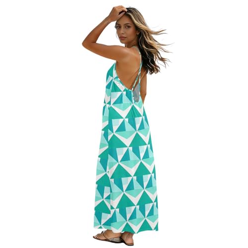 huarong Vestido casual con espalda abierta para mujer, suave, holgado, casual, para diversas ocasiones, triángulo verde azulado, Azulejo triangular verde azulado, XXXXL