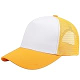 Falari 5-Panel Mesh Baseball Cap, Trucker Hat, Structured Plain Design, Cotton, Adjustable Size - Yellow