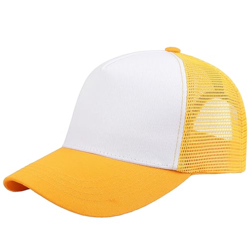 Image of Falari 5-Panel Mesh Baseball Cap, Trucker Hat, Structured Plain Design, Cotton, Adjustable Size