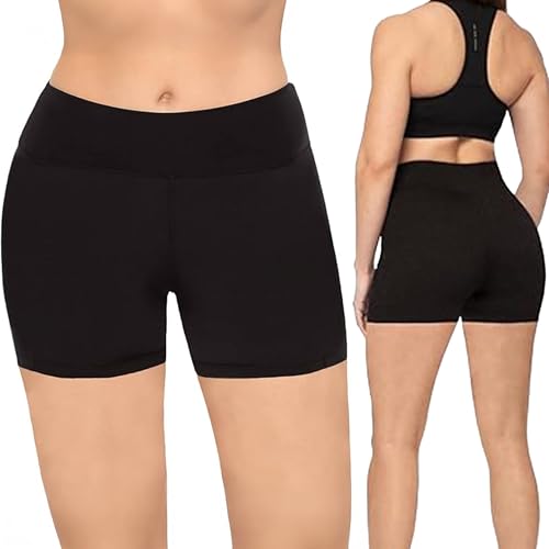 satina biker shorts for women - high waist biker shorts without pockets - yoga shorts for regular & plus size women (5-inch, large, black shorts)