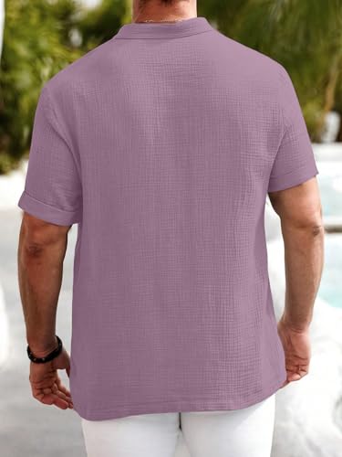 Image of Men Shirt | Black Textured Cotton Blend | Regular Fit Casual Shirt | Half Short Sleeve | Mandarin Chinese Collar | Button Down | Summer Office Wear | Stylish Shirt for Men