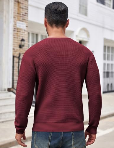 COOFANDY Men's Crewneck Sweater Waffle Textured Pullover Sweaters Soft Midweight Knitted Sweaters3