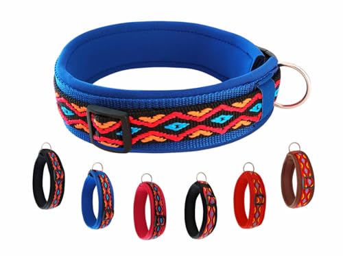 BUDDYPACK-Halsband Extra-Breit & Weich mit Neopren-Polster für Kleine und Große Hunde (Bunt auf Blau, Größe L)