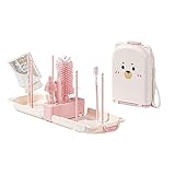 Yellowant シリコンボトルブラシ 携帯用 哺乳瓶クリーナー 7点セット 洗浄ブラシ ストロー用ブラシ 収納ケース付き ベビー用品 旅行用 乾燥スタンド付き 日本安全基準対応 (ピンクのポータブル11点セット【くまちゃん】) [並行輸入品]