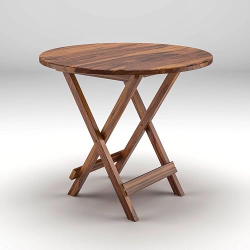 Image of WELL KNOWN Foldable Wooden Coffee Table & Stool, Brown, Round | Compact Furniture, For Home, Garden, Outdoor, Living Room, Standard