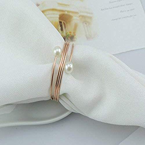 Han Sheng 12 Pcs Pearl Napkin Ring Holders Table Napkin Holders Buckles For Wedding Banquet Birthday Party Dinner Table Decorations (Rose Gold) #TOP2