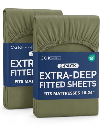 Image of CGK Linens 2 Pack Extra Deep Twin Fitted Sheets - Sage Green