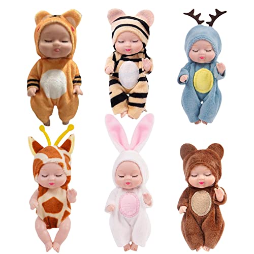 LANGYA 6 Stück Mini Reborn Puppen, 4,33 Zoll/11 cm Mini Ganzkörper Babypuppe mit Kleidung, handgefertigtes lebensechtes neugeborenes Kleinkind-Geschenk für Weihnachten und Geburtstag Cover