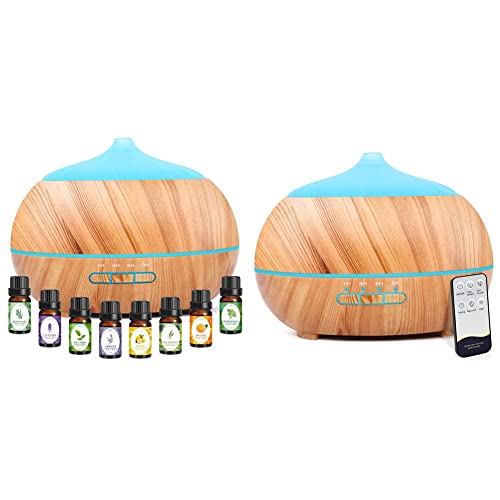 Ätherische Öle Aroma Diffuser Humidifier: 500ml Aroma Öl Set & Diffuser Ultraschall Duft Luftbefeuchter: 500ml Ätherische Öle Diffuser mit Fernbedienung - Elektrisch Duftlampe Holz Cover