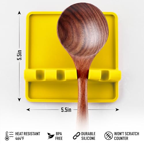 Image of Zulay Kitchen Silicone Utensil Rest with Drip Pad for Multiple Utensils - BPA-Free, Heat-Resistant Spoon Rest & Spoon Holder for Stove Top - Kitchen Utensil Holder for Ladles & Tongs - Yellow