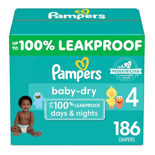 Image of Pampers Baby Dry Diapers - Size 4, One Month Supply (186 Count), Absorbent Disposable Diapers
