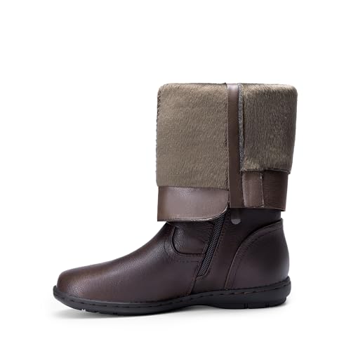 DREAM PAIRS Women's Wide Calf Knee High Faux Fur-Lined Flat Fashion Winter Boots with Side Zipper,Size 7,Brown,TRACE-W