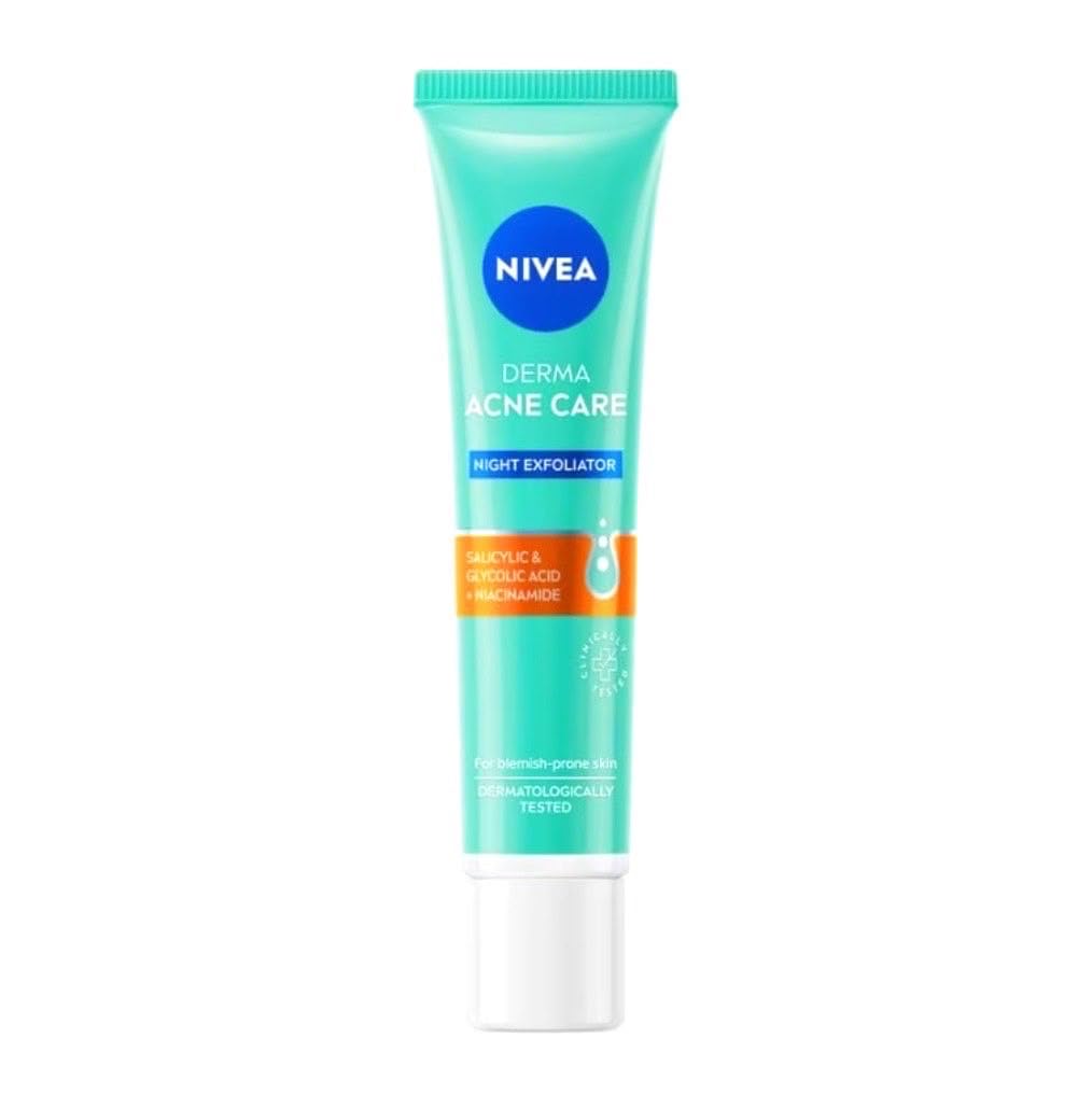 NIVEA Derma Acne Care Night Exfoliator with Salicylic Acid, Glycolic Acid, Niacinamide, for Blemish-Prone Skin, 40ml