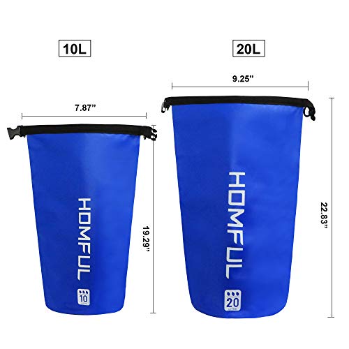 HOMFUL Waterproof Dry Bag Roll Top with Strap,10L/20L Dry Sack Backpack for Kayaking,Boating,Canoeing,Fishing,Rafting,Swimming,Hiking,Camping,Travel,Beach