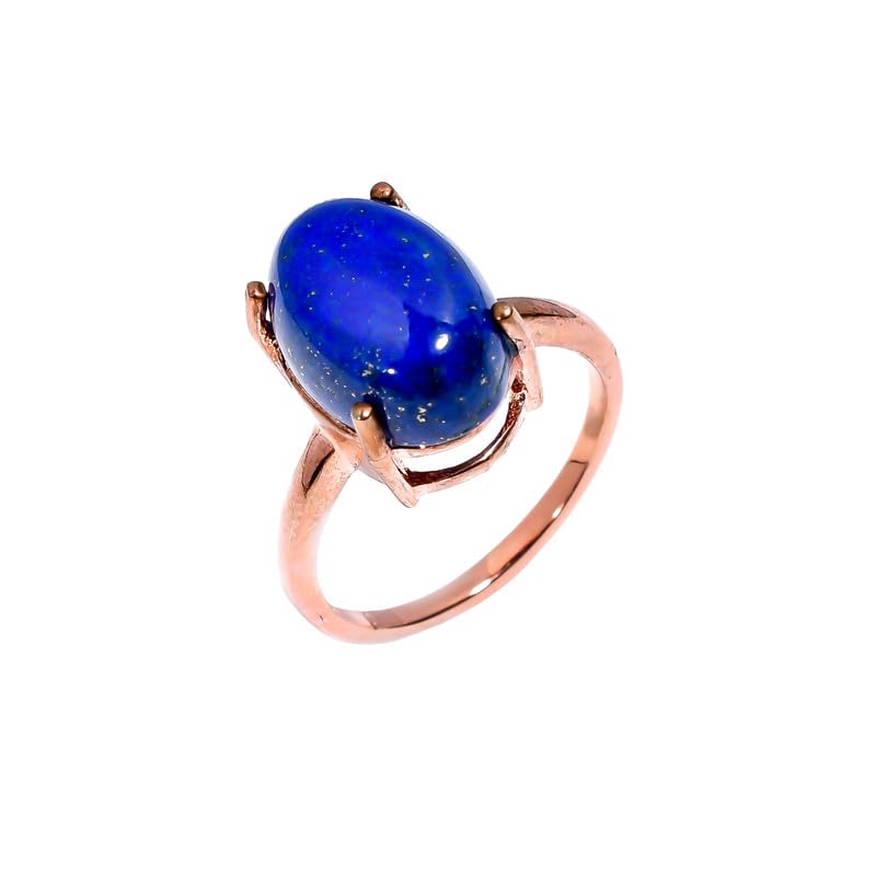 Bague de fiançailles en argent 925, or rose et lapis-lazuli précieux