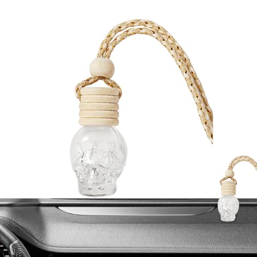 Skull Perfume Bottle for Car - Gothic Aroma Diffuser Pendant, Leak-Proof Scent Holder | Transparent Refillable Air Freshener, Skull Ornament Perfume Bottle for Car Mirror, Bedroom, Small Spaces