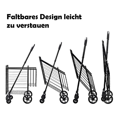 GOPLUS Klappbarer Einkaufswagen, Einkaufstrolley mit Verstellbarem Griff & 4 Universalrädern, Rollwagen Allzweckwagen… – Bild 4