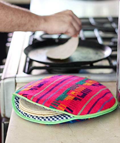 Authentic Mexican Cloth Tortilla Holder Warmer Pouch. Insulated Tortillera Mexicana Microwave Oven Safe For Corn, Flour Taco, Burrito, Quesadilla,Bread, Roti. Tortillero Termico De Tela Fucsia #TOP1