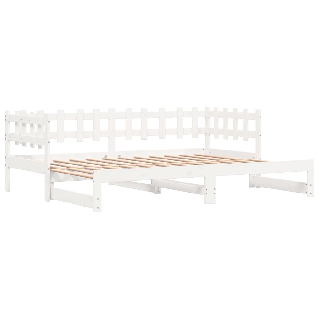 Łóżko dzienne wysuwane, białe, 2 x (90 x 200) cm, lite drewno sosnowe, łóżko dla gości, sofa do spania ze stelażem, wielofunkcyjny mebel do sypialni, salonu