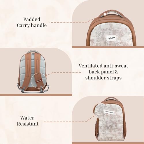 Image of F Gear Shinra Mocha Mousse 34L School Backpack|3 Compartments|Airflow Padded Back Panel|Ergonomic, Lightweight & Durable with water Bottle Holders|Ideal for School, College, Office Travel & Daily Use