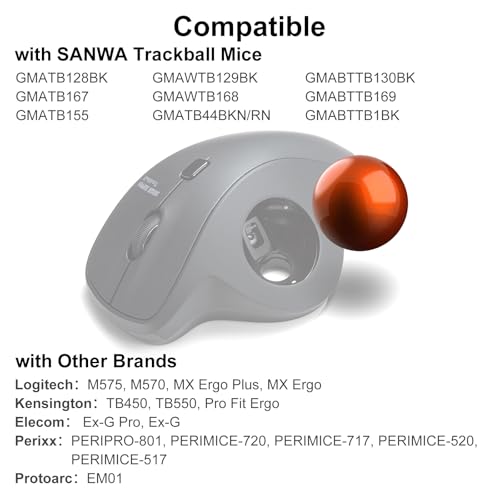Image of SANWA Trackball 34mm /1.34in, Replacement Ball for Logitech m575, m570, MX Ergo, Perixx, Kensington, Elecom, and Other Compatible Trackball Mouse, Glossy Orange