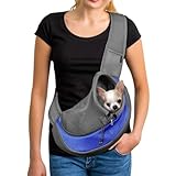 YUDODO Pet Sling Carrier for Small Dogs & Cats – Hands-Free Puppy Carrier with Safety Hook, Large Zipper Pocket, Soft Breathable Mesh, Adjustable Strap & Reflective Strip (Blue 1.0 S)