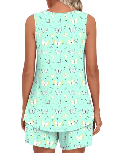 Image of LONGYUAN Womens Sleeveless Pajama Set Soft Summer Lounge Shorts Tank Top Sleepwear with Pockets 2 Piece Set M-3XL