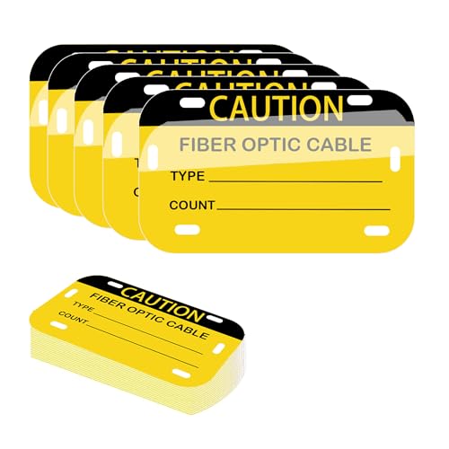 Caution Fiber Optic Cable Tag 3.5" x 2" Waterproof Fiber Cable Marker Tags Write-On Self-Laminating Labels for Communication Cables Management Maintenance 20 Pcs (Yellow)