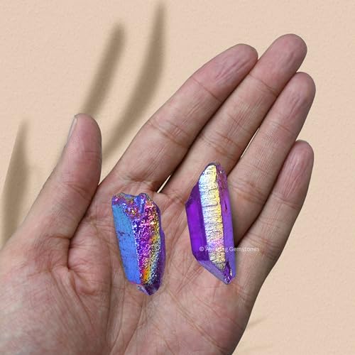Image of Amazing Gemstone 2 Pieces Amethyst Aura Quartz Raw Pencil Points Crystals and Healing Stones, Natural Rocks for Meditation and DIY Raw Point Stones and Crystals