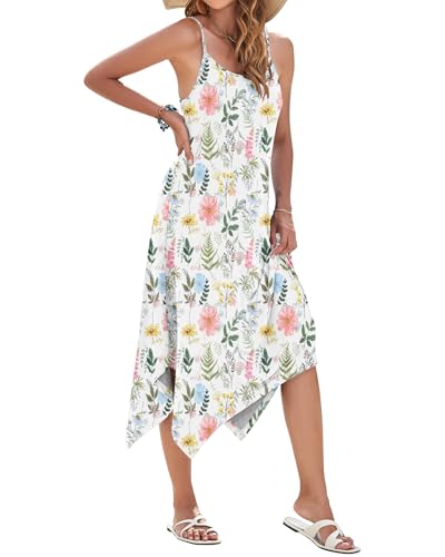 Image of AUSELILY Women's Summer Dresses 2026 Casual Sleeveless Spaghetti Strap Sundress Asymmetrical Midi Dress with Pockets