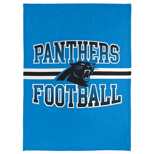FOCO NFL Micro Raschel Plush Throw Blanket, Stripe Logo 45 x 60, Carolina Panthers