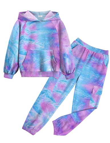 Arshiner 2 Pieces Girls Outfits Tie Dye Sweatsuits Pant Set Long Sleeve Athletic Sweatshirts and Sweatpants with Pockets