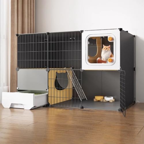 大型 猫 ケージ、猫用ケージ、猫 ケージ 持ち運び、トイレ付き屋内用、猫 ケージ いるか、3段猫用ヴィラ、DIY猫用囲い、屋内猫用犬小屋、1〜3匹の猫用(105*45*70)