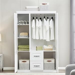 71''H Closet Wardrobe Closets 3 Doors Armoire Wardrobe Closet Wood White Storage Closet Wardrobe Cabinet Bedroom Armoires with Hanging Rod 2 Drawers Clothes Wooden Cabinet 71H Closet Wardrobe Closets 3 Doors Armoire Wardrobe Closet Wood White Storage Closet Wardrobe Cabinet Bedroom Armoires with Hanging Rod 2 Drawers Clothes Wooden Cabinet