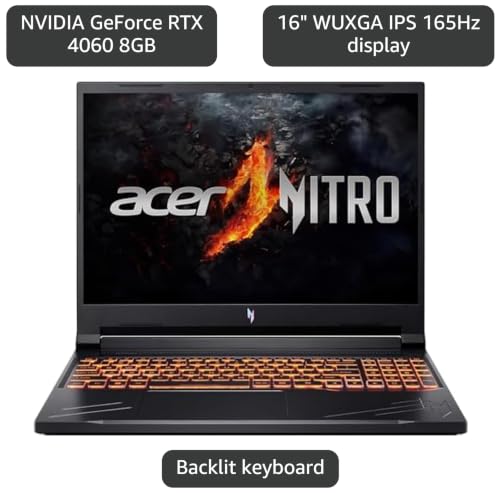 Image of acer Nitro V 16 Gaming Laptop 16 inch WUXGA IPS 165Hz AMD Zen 4 Octa-Core Ryzen 7 8845HS (Beats i7-12700H) 64GB RAM 1TB SSD GeForce RTX 4060 8GB Backlit Win11 w /ICP Accessory