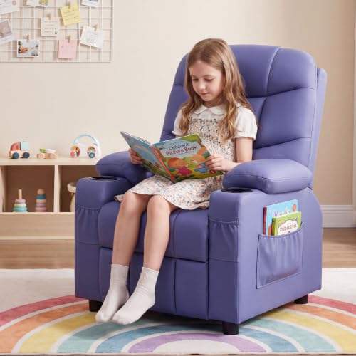 Image of Costzon Kids Recliner Chair with Cup Holder, Adjustable Lounge Chair w /Footrest & Side Pockets for Children Boys Girls Room, Ergonomic Toddler Furniture Sofa, Kids Recliner