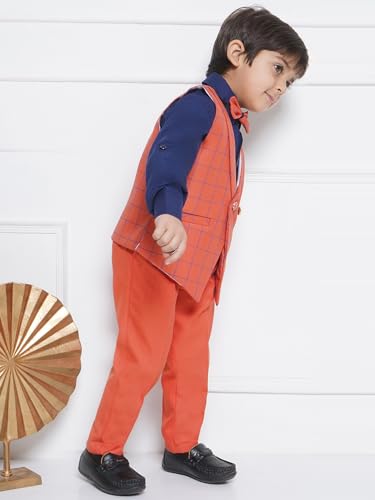 Image of AJ DEZINES Kids Cotton Blend Checkered Clothing Suit Set For Boys With Waist Coat