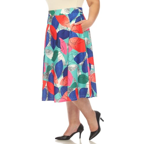 white mark Women's Plus Size Leaf Print Vintage Flared Midi Skirt2