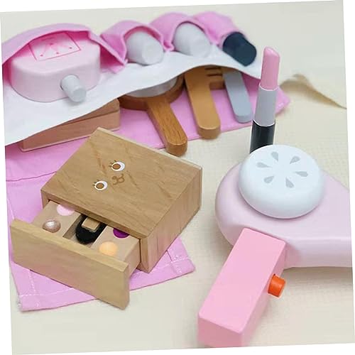 Hohopeti 1 Conjunto De Simulação Saco Cosmético Brinquedos De Madeira Crianças Conjunto De Maquiagem